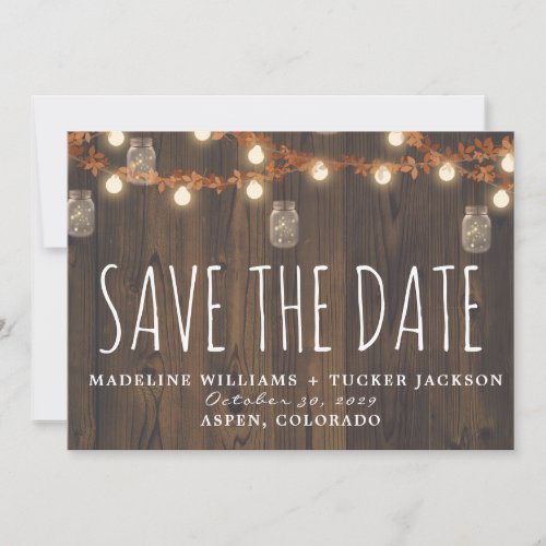 Rustic Fall Fairy Lights Photo Save the Date  Announcement