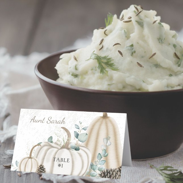 Rustic Fall Farmhouse Vintage Pumpkin Placecards (Elegant Rustic Farmhouse Theme Place Cards with Table Number for Fall Thanksgiving Dinner Party)