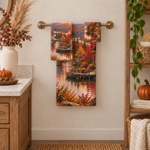 Rustic Fall Feels Like Home Illustration Bath Towel Set