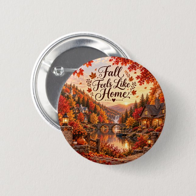 Rustic Fall Feels Like Home Illustration Button (Front & Back)