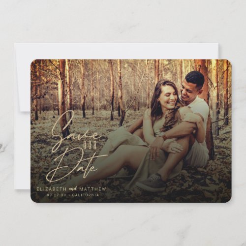Rustic Fall Filter Gold Script Front  Back Photos Save The Date