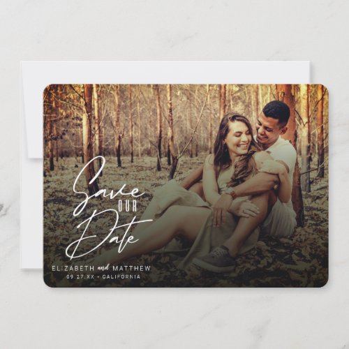 Rustic Fall Filter White Script Front  Back Photo Save The Date