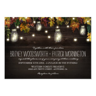 Lanterns Wedding Invitations Zazzle Rustic Fall Firefly Mason Jar Wedding Invitations
