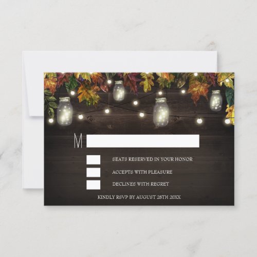 Rustic Fall Firefly Mason Jar Wedding RSVP Cards