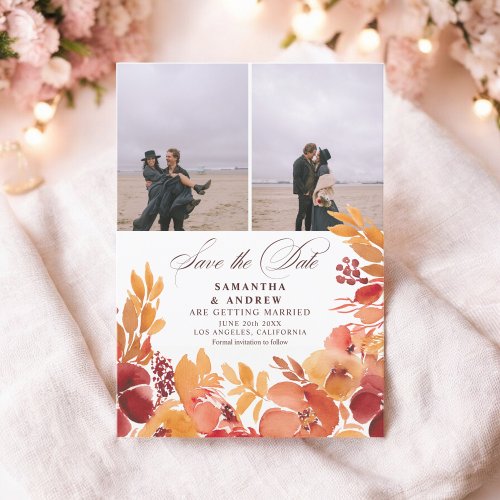 Rustic fall floral 3 photos save the date wedding