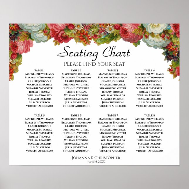 Rustic Fall Floral 8 Table Wedding Seating Chart (Front)
