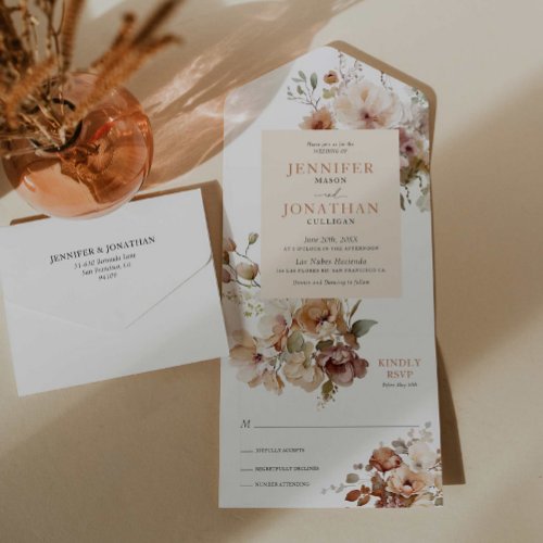Rustic Fall Floral All in One Wedding Invite