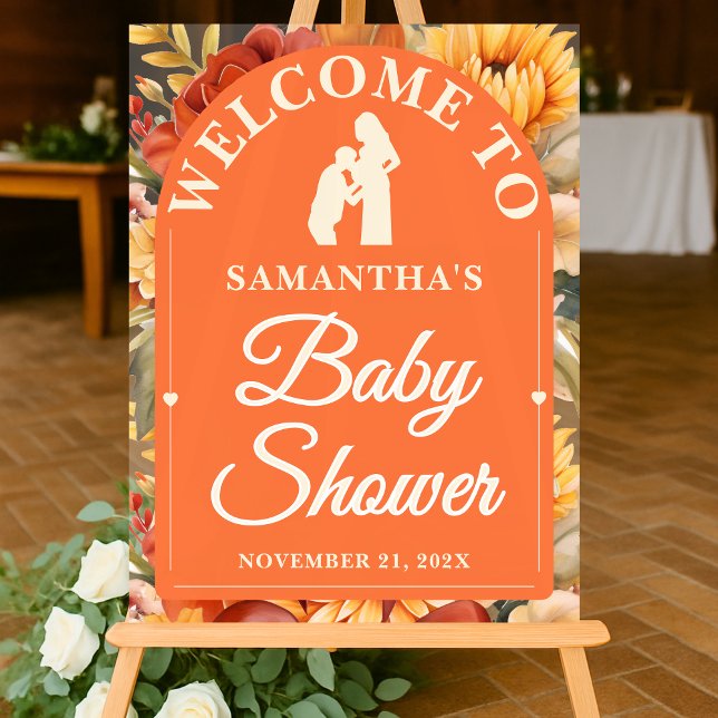 Rustic Fall Floral Arch Baby Shower Welcome Acrylic Sign (Creator Uploaded)