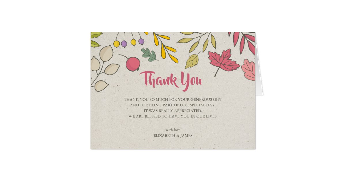Rustic Fall Floral Autumn Wedding Thank You Card | Zazzle