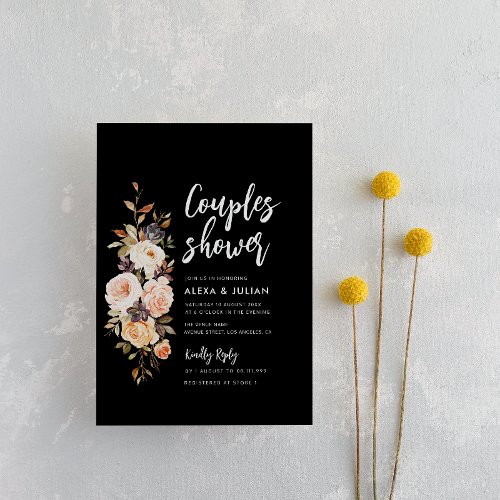 rustic fall floral black couples shower invitation