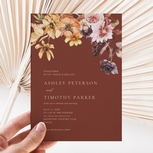 Rustic Fall Floral Boho Terracotta Wedding Invitation (Creator Uploaded)
