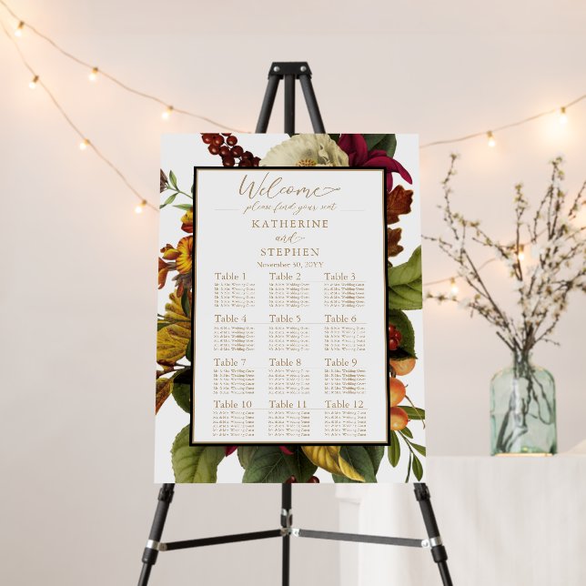 Rustic Fall Floral Bouquet Wedding Seating Chart Foam Board (In Situ (Stand))