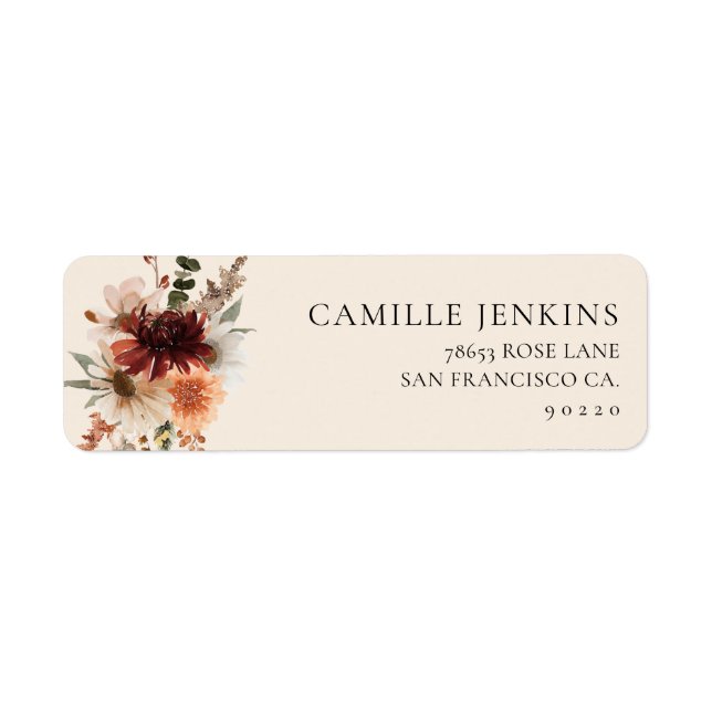 Rustic Fall Floral Bridal Shower Label (Front)