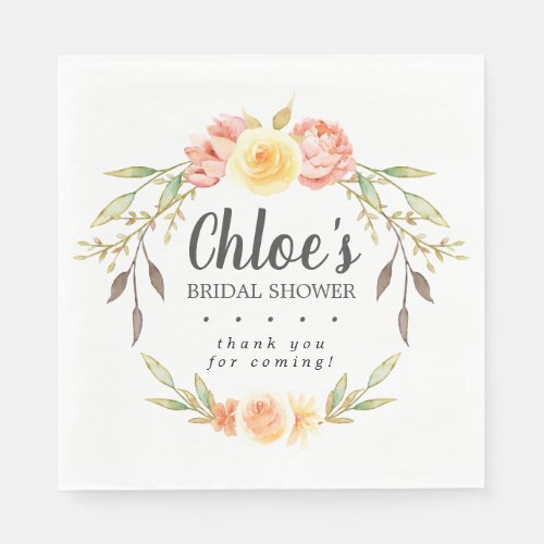 Rustic Fall Floral Bridal Shower Thank You Napkins