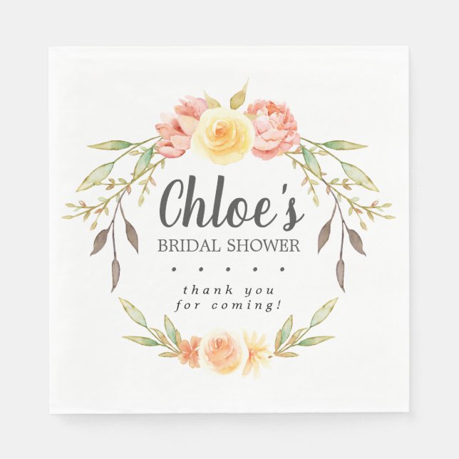 Rustic Fall Floral Bridal Shower Thank You Napkins (Front)