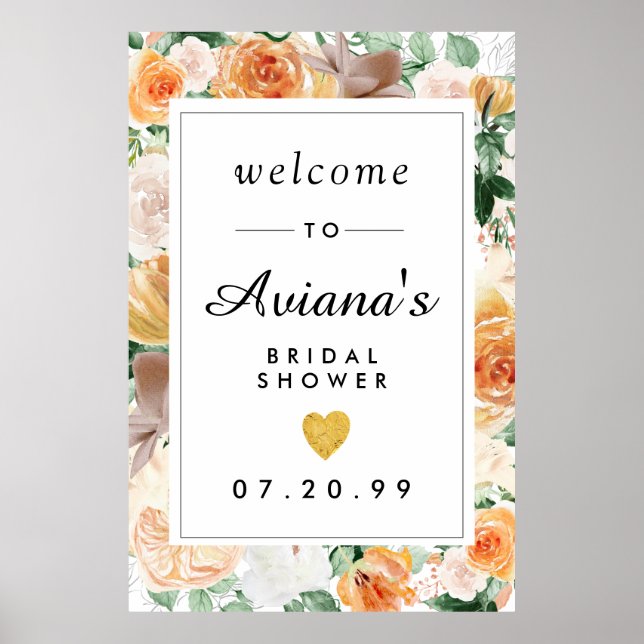 Rustic Fall Floral Bridal Shower Welcome Sign (Front)