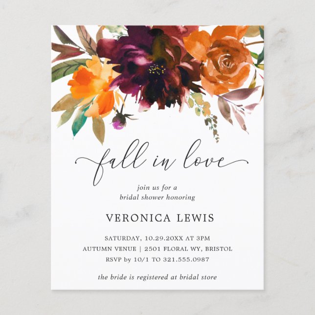 Rustic Fall Floral Budget Bridal Shower Invitation (Front)