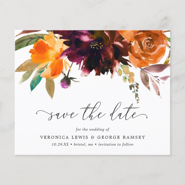Rustic Fall Floral Budget Wedding Save the Date (Front)