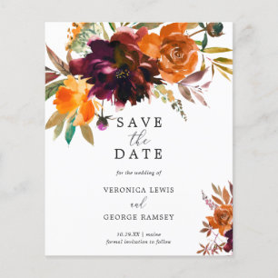 Rustic Fall Floral Budget Wedding Save the Date Flyer