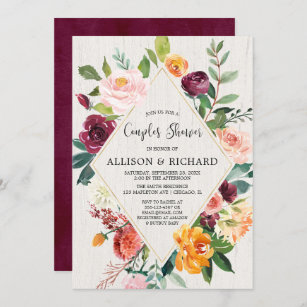 Rustic fall floral couples co-ed baby shower invitation
