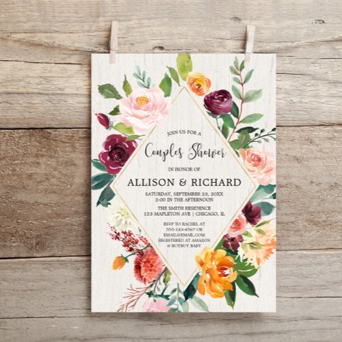 Rustic fall floral couples co_ed baby shower invitation