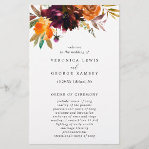 Rustic Fall Floral Elegant Budget Wedding Program Flyer