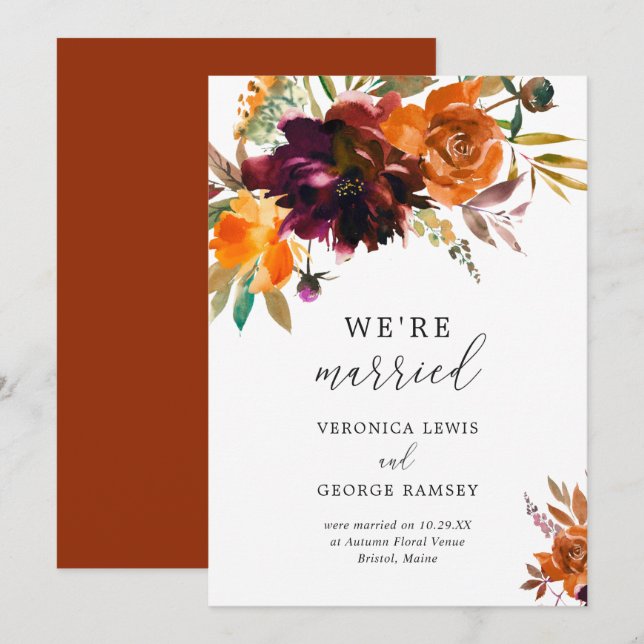 Rustic Fall Floral Elegant Wedding Announcement (Front/Back)