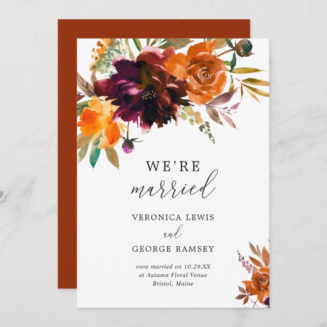 Rustic Fall Floral Elegant Wedding Reception Invitation (Front/Back)