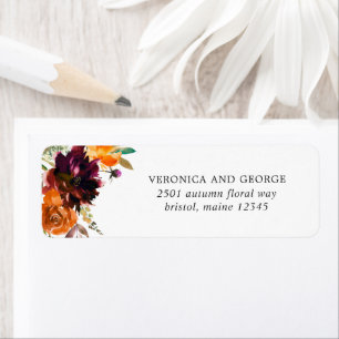 Rustic Fall Floral Elegant Wedding Return Address Label