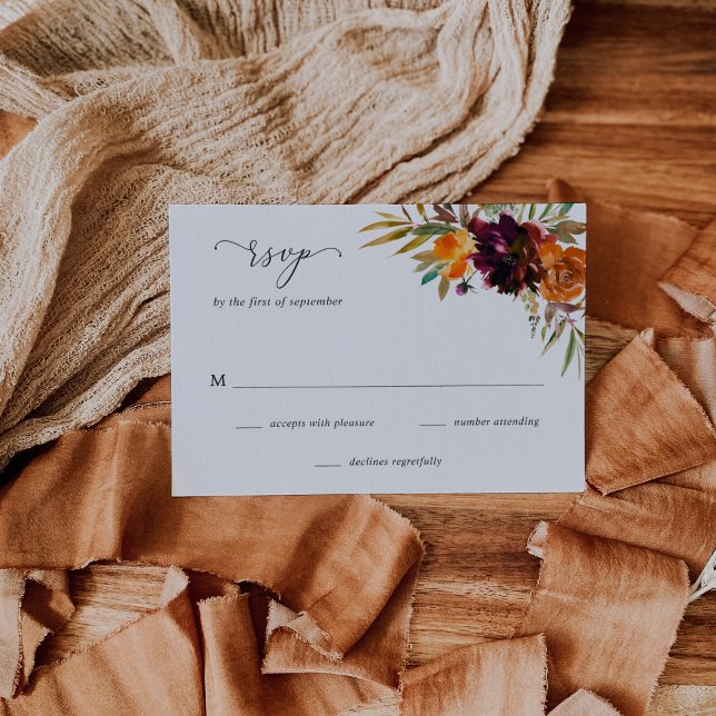 Rustic Fall Floral Elegant Wedding RSVP Card (Creator Uploaded)