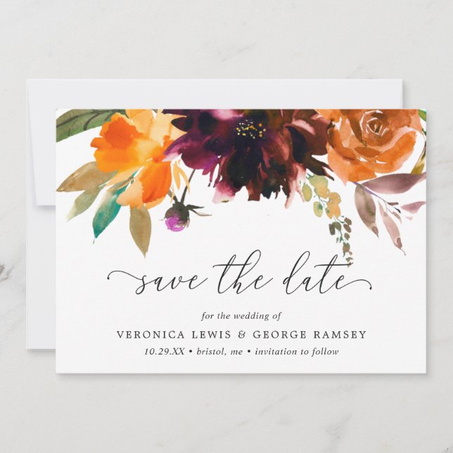 Rustic Fall Floral Elegant Wedding Save The Date (Front)