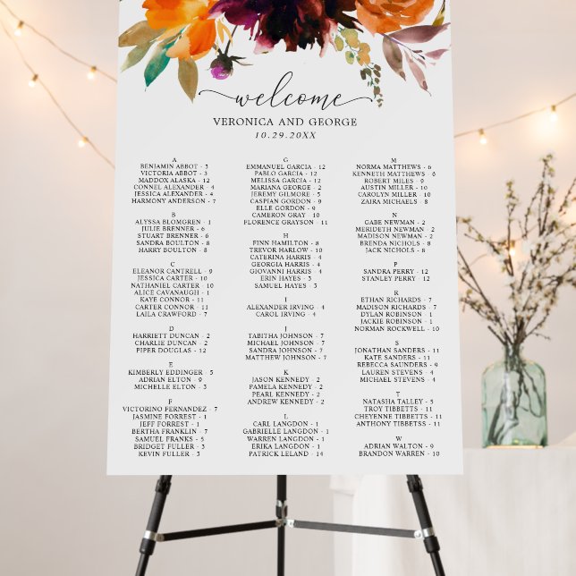 Rustic Fall Floral Elegant Wedding Seating Chart Foam Board (In Situ (Stand))
