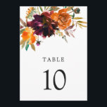 Rustic Fall Floral Elegant Wedding Table Number<br><div class="desc">Rustic boho floral Wedding Table Number featuring a watercolor painted floral bouquet with warm and earthy shades of burnt orange,  terracotta and deep burgundy along with some greenery.  This elegant Table Number with the rich shades of autumn is great for a fall wedding.</div>