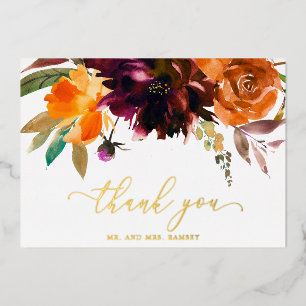 Rustic Fall Floral Elegant Wedding Thank You Card