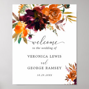 Rustic Fall Floral Elegant Wedding Welcome Sign