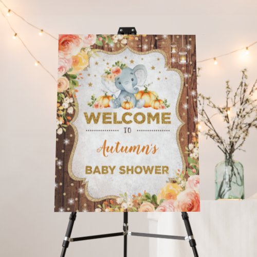Rustic Fall Floral Elephant Baby Shower Welcome Foam Board
