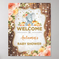 Rustic Fall Floral Elephant Baby Shower Welcome Poster