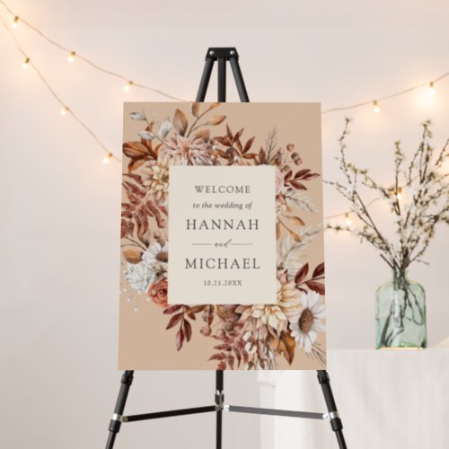 Rustic Fall Floral Foliage Wedding Welcome Sign