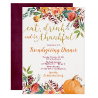 Rustic fall floral Friendsgiving Dinner Invitation