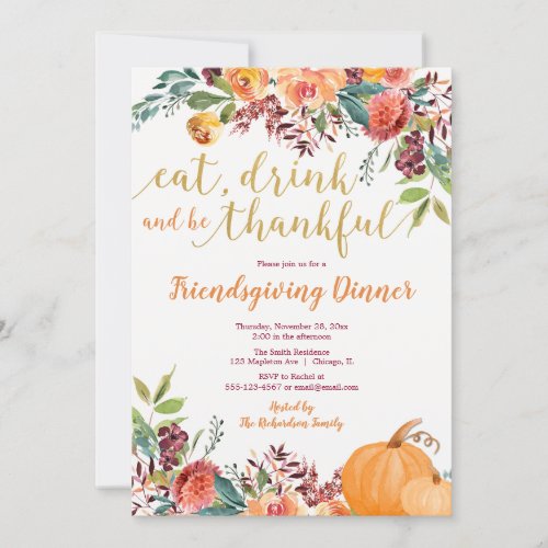 Rustic fall floral Friendsgiving Dinner Invitation