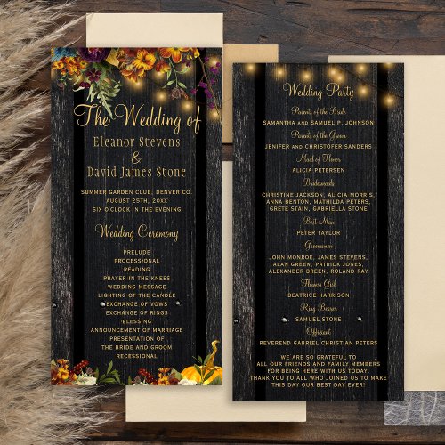 Rustic fall floral gold script wedding ceremony