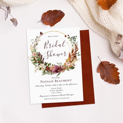 Rustic Fall Floral  Greenery Bridal Shower Invitation