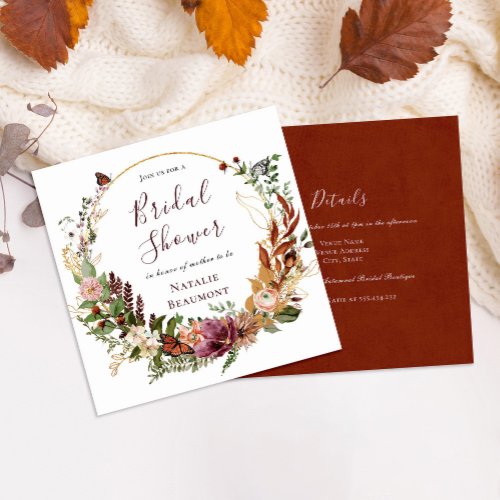 Rustic Fall Floral  Greenery Square Bridal Shower Invitation