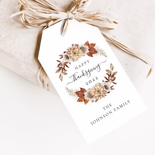 Rustic Fall Floral Happy Thanksgiving Gift Tags