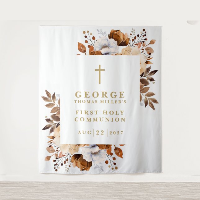 Rustic Fall Floral Holy Communion Photo Backdrop (Front)