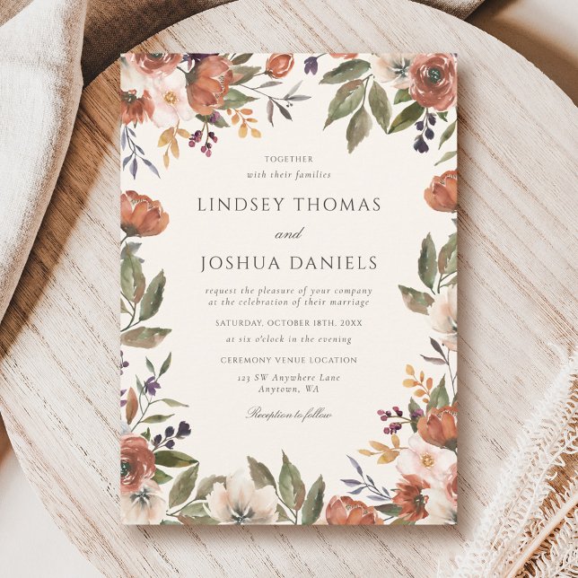 Rustic Fall Floral Ivory Wedding Invitation (Creator Uploaded)