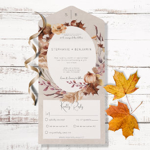 Rustic Fall Floral & Leaves Dinner All In One Invitation