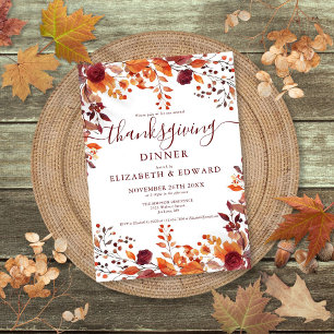Rustic Fall Floral Leaves Thanksgiving Invitation