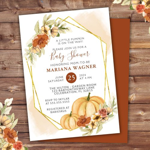 Rustic Fall Floral Little Pumpkin Baby Shower Invitation