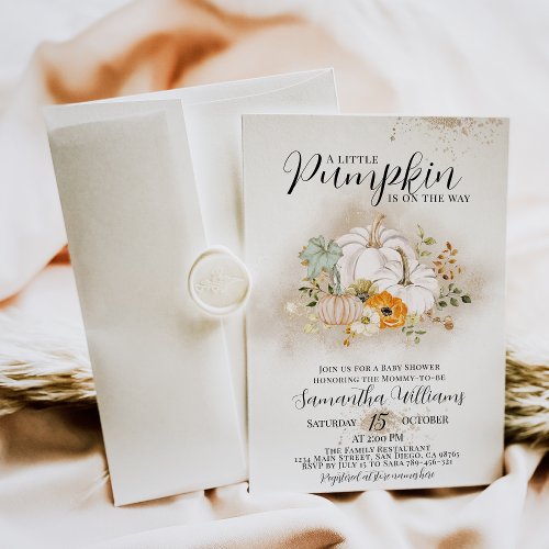 Rustic Fall Floral Little Pumpkin Baby Shower  Invitation
